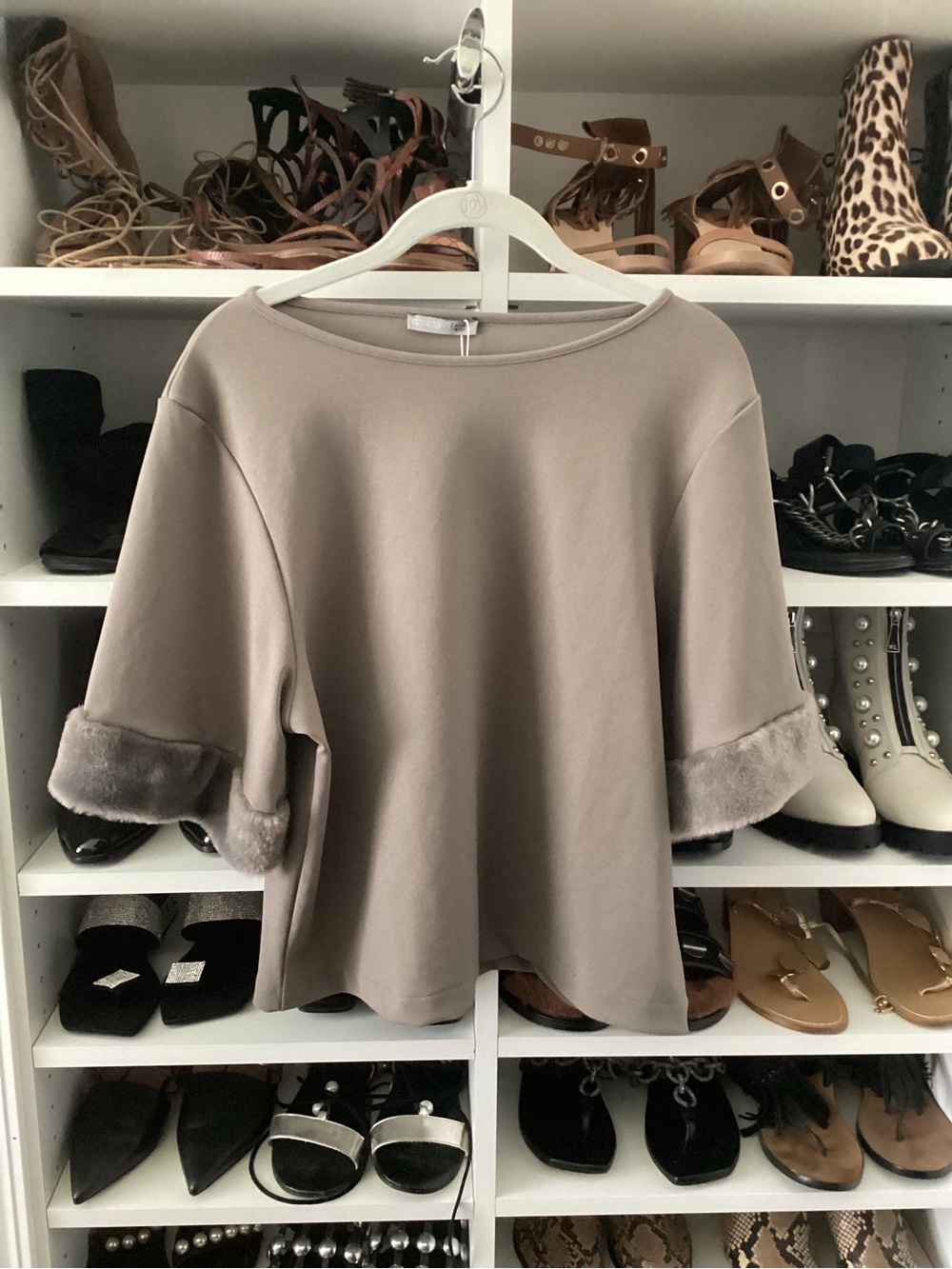 Zara Short-Sleeve Shirt with Faux-Fur Cuffs